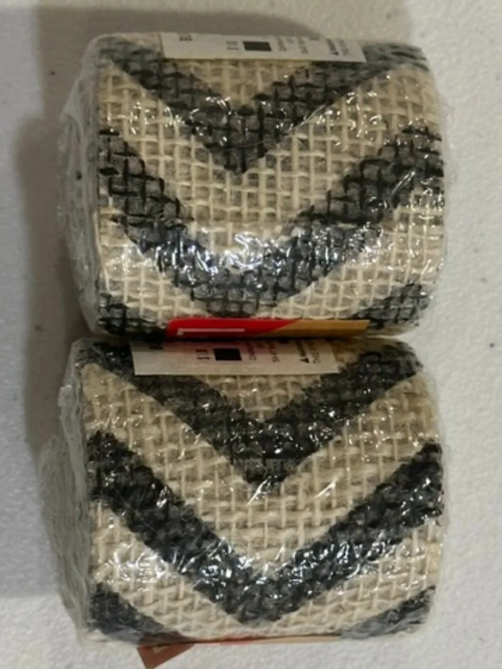 NEW TWO (2) White with Black Chevron Burlap Ribbon 3 yards